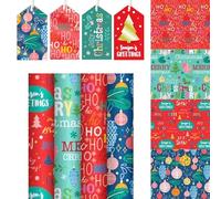 Christmas Wrapping Paper 4 x 4M Rolls Gift Wrap - 16 Metres and 16 Matching Gift Tags (Contemporary Christmas Design)