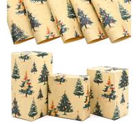 Christmas Wrapping Paper 5Pcs, 50 * 70cm Kraft Wrapping Paper for Xmas Party,Christmas Tree Design