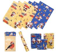 Christmas Wrapping Paper - 6 Sheets 70cm x 50cm Brown and Blue Santa Claus Wrapping Paper,100% Recyclable ECO Gift Wrapping Paper Sheets in Recyclable Bird Paper Packaging Bag for Xmas.