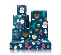 Christmas Wrapping Paper, 6 Sheets Santa Claus Snowman Reindeer Gingerbread Man Gift Wrapping Papers, For Men Women Kids Boys Girls, Xmas Decorative Paper for Christmas or Birthday Party