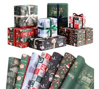 Christmas Wrapping Paper | 7 Pack Recyclable Xmas Wrapping Paper 70x50CM in Folded Sheets with 7 Unique Designs for Xmas Party, Birthday, Graduation, Thanksgiving, Wedding Present Decoration
