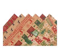 Christmas Wrapping Paper, 70 * 50cm Luxury Traditional Kraft Wrapping Paper Set, Family Friends Present Decorations for Christmas Festival Holiday Party New Year,1/6/8/10Sheet, B-6PC