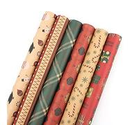 Christmas Wrapping Paper, 70 * 50cm Luxury Traditional Kraft Wrapping Paper Set, Family Friends Present Decorations for Christmas Festival Holiday Party New Year,1/6/8/10Sheet, A-6PC