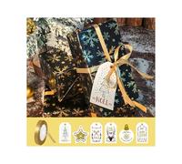 Christmas Wrapping Paper 70x50cm Recyclable Christmas Paper Sheets With Ribbon and Tags, Xmas Wrapping Paper Set, Green Gift Paper (Golden Snowflakes-70x50cm)