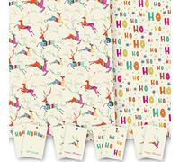 Christmas Wrapping Paper. 8 XL Sheets (50 x 70cm). Deer & HoHoHo Designs. Gift Wrap Twin Design Pack with Matching Tags. Cutting Grid on Reverse.