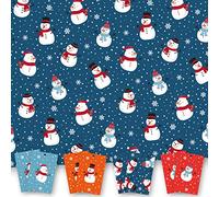 Christmas Wrapping Paper. 8 XL Sheets (50 x 70cm). Happy Snowmen Design. Gift Wrap pack with matching Tags. Cutting grid on reverse. Printed in UK. By Absolutely Yours.