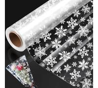 Christmas Wrapping Paper - ADQUATOR 30m×80cm White Snowflake Hamper Wrapping Cellophane Paper Roll,Clear Gift Wrap for Christmas and Xmas Party Gift (Folded in 40cm)