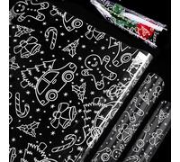 Christmas Wrapping Paper - ADQUATOR 5m×80cm White Hamper Wrapping Cellophane Paper Sheets Printed with Gingerbread man, Clear Gift Wrap for Christmas and Xmas Party Gift Packaging(Folded)