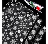 Christmas Wrapping Paper - ADQUATOR 5m×80cm White Snowflake Hamper Wrapping Cellophane Paper,Clear Gift Wrap for Christmas and Xmas Present Gift Party Packaging(Folded in Half)