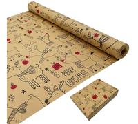 Christmas Wrapping Paper for Gift Wrap: Kraft Wrapping Paper Roll Printed with Festive Pattern Reindeer 43cm x 15M Recyclable Gift Wrapping Paper