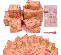 Christmas Wrapping Paper for Gift Wrapping : 8 Sheets 70x50cm Recyclable Kraft Paper with 10pcs Gift Tags and String for Xmas Box Gift Wrapping