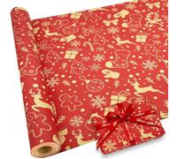Christmas Wrapping Paper for Gift Wrapping - Xmas Gift Wrapping Paper Roll Red Festive Design 43cm x 15M for Gift Wrapping Party Decoration