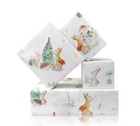 Christmas Wrapping Paper, Fox Rabbit Hedgehog and Snowman Decorate Winter Wrapping Papers, 4 Sheets Winter in White Paper, Xmas Decorative Paper for Christmas, Birthday, Baby Shower, Winter Party