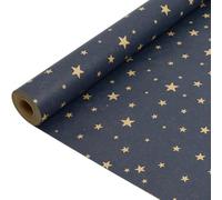Christmas Wrapping Paper Kraft Paper : Navy Blue Gift Wrapping Paper Star Design Recyclable Paper for Birthday, Wedding Gift Wrapping - 43cm x 15M