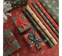 Christmas Wrapping Paper, Made from Recycled Kraft Paper, Xmas Wrapping Paper Tags Stickers and Paper Rope, Gift Wrapping Paper Recycled Kraft Paper for Christmas, Arts, Crafts Decorations
