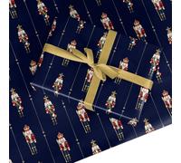 Christmas Wrapping Paper - Navy Blue Nutcracker Gift Wrap, Premium Recyclable Design for Men, Women, Boys & Girls, Elegant Holiday Style, FSC Certified, Plastic-Free by Dyefor - 6 Sheets (50x70cm)