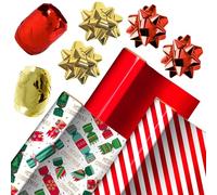 Christmas Wrapping Paper Pack 3 x 1.5 Metres Wrap - 4 Bows and 2 Ribbons (Candy Cane Stripe 2885)