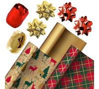 Christmas Wrapping Paper Pack 3 x 1.5 Metres Wrap - 4 Bows and 2 Ribbons (Tartan Design 2878)