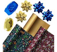 Christmas Wrapping Paper Pack 3 x 1.5 Metres Wrap - 4 Bows and 2 Ribbons (Woodland Design 2892)