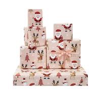 Christmas Wrapping Paper Pink, 6 Sheets Santa Claus Reindeer Snowman Papers With 2 Meters Pink Ribbon, For Kids Girls Boys Women Unique Xmas Decorative Paper Gift Wrap Baby Shower Birthday