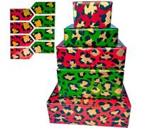 Christmas Wrapping Paper - Red, Green, Gold - Premium Gold Leopard Print - 8 XL Sheets with Tags - Eco Friendly Gift Wrap - A1 (84 x 60cm) UK Made - Luxury Feel