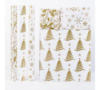 Christmas Wrapping Paper Roll,3 Rolls 44cm x 5m Xmas Gift Wrapping Paper,White Gold Wrap Paper with Snowflake Xmas Tree Pattens for Christmas,Party,Festive Decorations