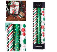 Christmas Wrapping Paper Roll - 3 Rolls Red & Green Aluminum-coated, 3m x 43cm Each, 80 GSM Thick for Xmas Presents, Party Gift Wrap