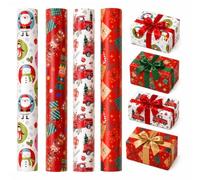 Christmas Wrapping Paper Roll 3X4 M Cute Christmas Gift Wrapping Paper | Snowman Santa Claus Nutcracker Pattern Recyclable Xmas Wrapping Paper for Gift Craft Wrapping and Festive Decoration