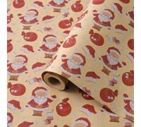 Christmas Wrapping Paper Roll, 43cm×10M Recyclable Kraft Wrapping Paper Printed with Various Patterns, Xmas Gift Wrapping Paper for Xmas Party Gift Boxes Present (Brown Snata Head)
