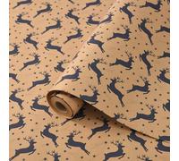 Christmas Wrapping Paper Roll, 43cm×10M Recyclable Kraft Wrapping Paper Printed with Various Patterns, Xmas Gift Wrapping Paper for Xmas Party Gift Boxes Present (Blue Elk)