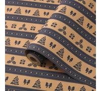 Christmas Wrapping Paper Roll, 43cm×10M Recyclable Kraft Wrapping Paper Printed with Various Patterns, Xmas Gift Wrapping Paper for Xmas Party Gift Boxes Present (Blue Christmas Tree)