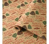 Christmas Wrapping Paper Roll, 43cm×10M Recyclable Kraft Wrapping Paper Printed with Various Patterns, Xmas Gift Wrapping Paper for Xmas Party Gift Boxes Present (Brown Pine Cone Candy)