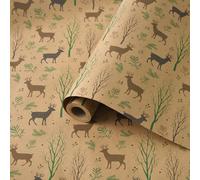 Christmas Wrapping Paper Roll, 43cm×10M Recyclable Kraft Wrapping Paper Printed with Various Patterns, Xmas Gift Wrapping Paper for Xmas Party Gift Boxes Present (Elk and Tree)