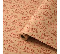 Christmas Wrapping Paper Roll, 43cm×10M Recyclable Kraft Wrapping Paper Printed with Various Patterns, Xmas Gift Wrapping Paper for Xmas Party Gift Boxes Present (Red Merry Christmas)