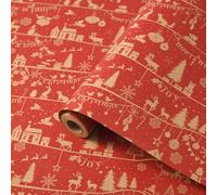 Christmas Wrapping Paper Roll, 43cm×10M Recyclable Kraft Wrapping Paper Printed with Various Patterns, Xmas Gift Wrapping Paper for Xmas Party Gift Boxes Present (Red Christmas Party)