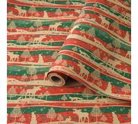 Christmas Wrapping Paper Roll, 43cm×10M Recyclable Kraft Wrapping Paper Printed with Various Patterns, Xmas Gift Wrapping Paper for Xmas Party Gift Boxes Present (Christmas reindeer)
