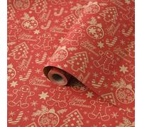 Christmas Wrapping Paper Roll, 43cm×10M Recyclable Kraft Wrapping Paper Printed with Various Patterns, Xmas Gift Wrapping Paper for Xmas Party Gift Boxes Present (Hong tang jiang bing ren)