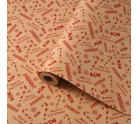 Christmas Wrapping Paper Roll, 43cm×10M Recyclable Kraft Wrapping Paper Printed with Various Patterns, Xmas Gift Wrapping Paper for Xmas Party Gift Boxes Present (Christmas Candy)