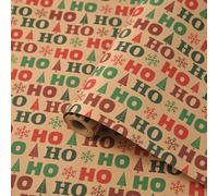 Christmas Wrapping Paper Roll, 43cm×10M Recyclable Kraft Wrapping Paper Printed with Various Patterns, Xmas Gift Wrapping Paper for Xmas Party Gift Boxes Present (HOHO Letter)