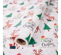 Christmas Wrapping Paper Roll,43cm*12m Christmas Elements Collection Paper for Xmas Present (White and Green)