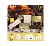 Christmas Wrapping Paper Roll 43x300cm, Recyclable Kraft Wrapping Paper Xmas With Ribbon and Tags, Vintage Gold Wrapping Paper Sheets Set for Kids Adult (3 Rolls- G)