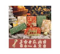 Christmas Wrapping Paper Roll 43x300cm, Recyclable Kraft Wrapping Paper Xmas With Ribbon and Tags, Vintage Gold Wrapping Paper Sheets Set for Kids Adult (3 Rolls- D)