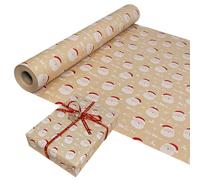 Christmas Wrapping Paper Roll,44cm×15M Recyclable Kraft Christmas Wrapping Paper with Festive Santa Claus Pattern for Xmas Gift Wrap Present Party Decoration