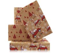 Christmas Wrapping Paper Roll, Christmas Red Truck Car and Tree Gift Double Side Reversible Wrapping Paper - 1 Mini Roll 17 x 10 ft Per Roll- for Holiday Xmas Birthday Winter Solstice