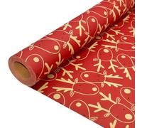 Christmas Wrapping Paper Roll for Gift: Red Gift Wrapping Paper Kraft Paper with Elk Festive Design Recyclable 43cm x 15M Wrapping Paper