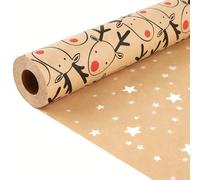 Christmas Wrapping Paper Roll, Recycle Xmas Gift Wrap Paper, Kraft Santa Present Accessories Printed Snowflakes Santa Elk Tree for Party Holiday New Year,Gift Ornament for His/Her