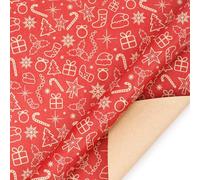 Christmas Wrapping Paper Roll Red Kraft Wrapping Paper for Holiday Xmas Gift Wrapping Paper with Snowflake Hats Stockings Trees Designs Mini Roll 17 x 118 Inch (43 x 300 cm) Kraft Paper