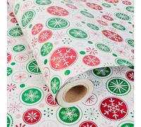 Christmas Wrapping Paper Roll,Rred Green Snowflake Wrapping Paper,Metallic Christmas Wrap Paper for Xmas Gift,Party,Festive Decorations,43cm x 12m