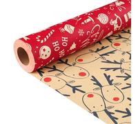 Christmas Wrapping Paper Roll, Xmas Gift Wrap Paper with Double-sided, 43cm*10m Kraft Traditional Santa Present Decorations Accessories for Party Holiday New Year, Vintage Gifts Ornament for His/Her