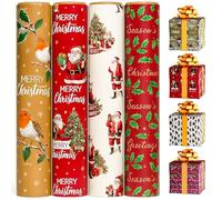 Christmas Wrapping Paper Rolls 4 x 7M in Traditional Design, Holiday & Birthday Wrapping Paper for Festive Occasions, Premium Gift Wrap by CYD SALES